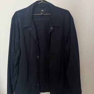 h&m navy blue button up bomber jacket